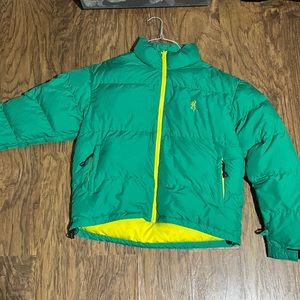 Green puffer jacket